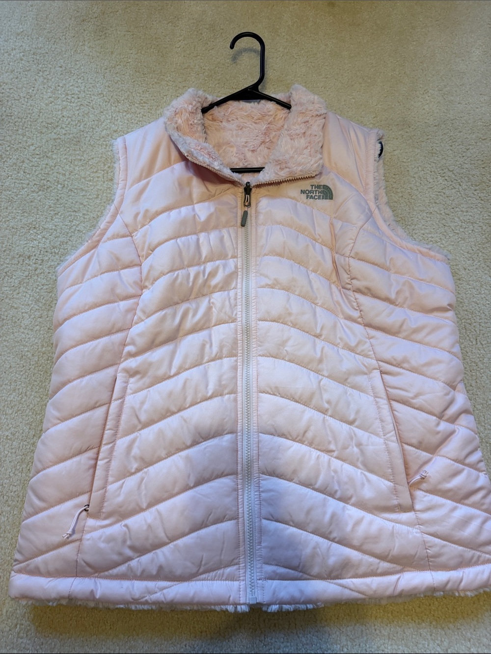 The North Face Light Pink Quilted Fleece-Lined Women's Vest Reversible!